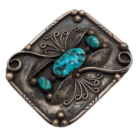 Navajo Turquoise, Sterling Silver Belt Buckle