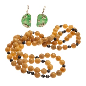 Jade Bead Necklace with Pair of Earrings