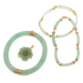 Collection of Jade, 14k Yellow Gold Jewelry