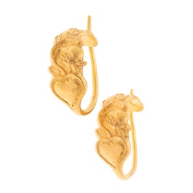 Pair of Chinese 24k Yellow Gold Earrings