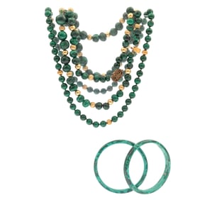 Collection of Malachite, 14k Yellow Gold Jewelry