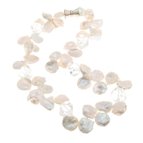 Freshwater Cultured Pearl, Rock Crystal Necklace