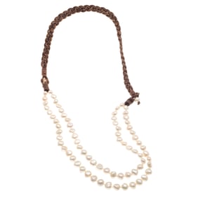 Freshwater Cultured Pearl, Leather Necklace
