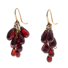 Pair of Garnet, 14k Yellow Gold Earrings