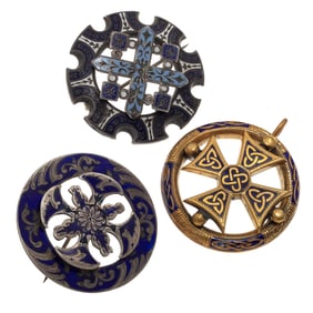 Collection of Two Victorian Scottish Enamel Pins and a Pendant