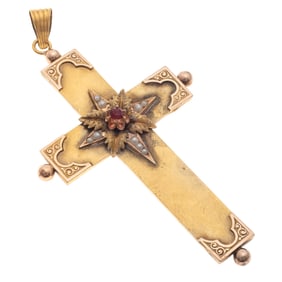 Victorian 14k Yellow and Rose Gold Cross