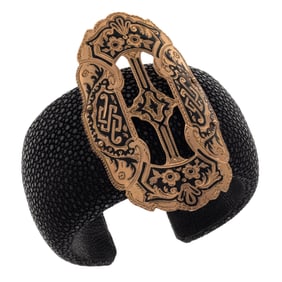 Shagreen, Enamel, 14K Rose Gold Cuff Bracelet