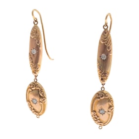 Pair of Diamond, 14k Yellow Gold Earrings