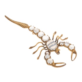 Victorian Moonstone, Silver Gilt Scorpion Pin