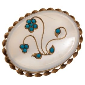 Victorian Chalcedony, Turquoise, 10k Pin