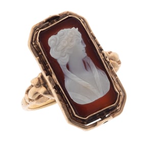 Tourmaline, Hardstone Cameo, 14k Yellow Gold Flip Ring