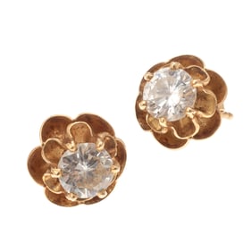 Pair of Diamond, 14k Yellow Gold Earrings