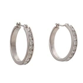Pair of Diamond, 14k White Gold Earrings