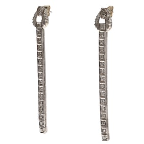 Pair of Diamond, 14k White Gold Earrings