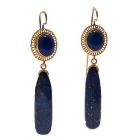 Pair of Lapis Lazuli, 14k Yellow Gold Earrings