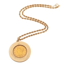 U.S. 1879 Half Eagle Gold Coin, 14k Yellow Gold Necklace