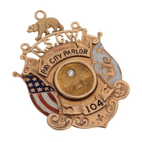 Diamond, Enamel, 14k Presentation Medal, 'Native Sons of the Golden West'