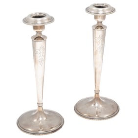 Pair of Shreve Neoclassical Sterling Candlesticks