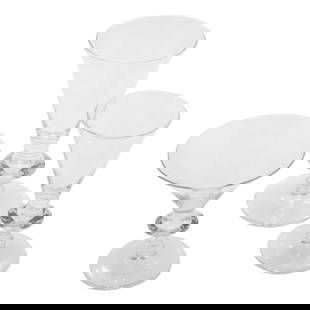 Steuben Crystal Pattern 7732: Steuben Crystal Pattern 7732George R. Thompson DesignPattern 7732, Baluster stemComprising;Nine 7 1/2in gobletsEight 6in gobletsEight 4 3/4in gobletsTwenty five piecesCondition: Good, no chips or
