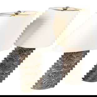 Pair Robert Kuo for McGuire, Rui Cloud Table Lamps: Pair Robert Kuo for McGuireRui Cloud Table LampsEach cast as stylized clouds or rippling water.20in (50cm) to fitting11in (27cm) d.