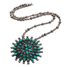 Zuni Petit Point Turquoise, Silver Pin Pendant