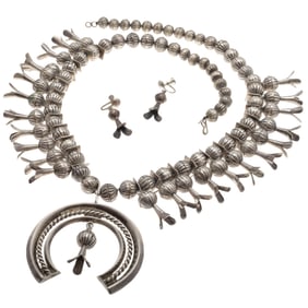 Navajo Silver Squash Blossom Jewelry Suite