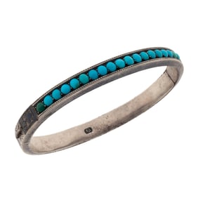 Antique Russian Turquoise, Silver Niello Souvenir Bracelet