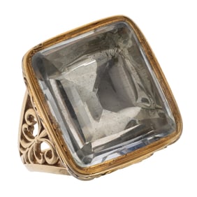 Foil-Backed Rock Crystal, 14k, Silver Gilt Ring