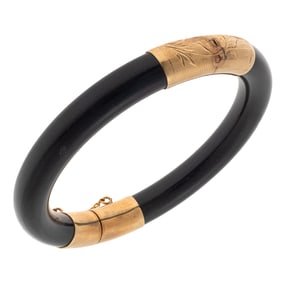 Black Jade, 14k Yellow Gold Bangle Bracelet