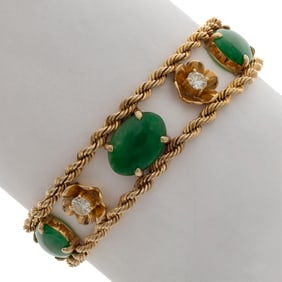 Jade, Diamond, 18k Yellow Gold Bracelet