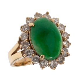 Jade, Diamond, 18k Yellow Gold Ring