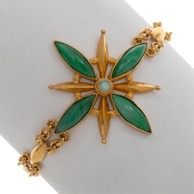 Jade, Opal, 24k Yellow Gold Bracelet