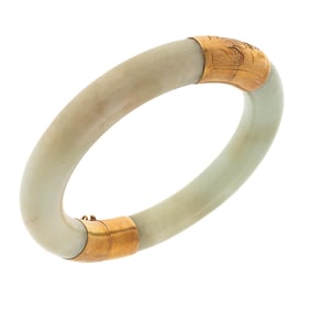 Jade, 14k Yellow Gold Bangle Bracelet