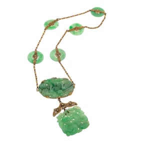 Art Deco Jade, 14k Yellow Gold Necklace