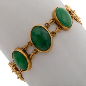 Chinese Jade, 24k Yellow Gold Bracelet