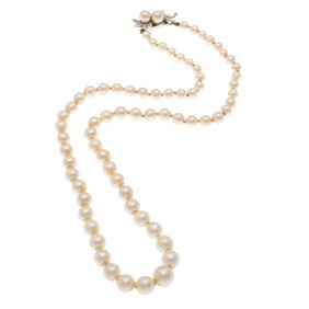 Graduated Cultured Pearl, 14k White Gold Necklace