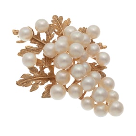 Cultured Pearl, 14k Yellow Gold Grape Cluster Brooch