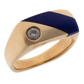 Diamond, Lapis Lazuli, 14k Yellow Gold Ring