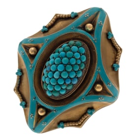 Turquoise, Enamel, 14k Yellow Gold Ring