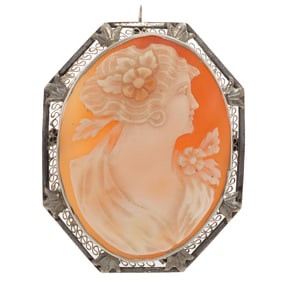 Cameo, 14k White Gold Pin Pendant