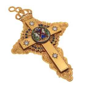 Diamond, Sapphire, Enamel, 9k Pectoral Cross, Garrard & Co.