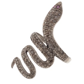 Diamond, Ruby, Sterling Silver Snake Ring