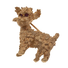 Ruby, 14k Yellow Gold Terrier Pin