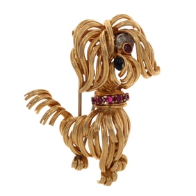 Van Cleef & Arpels Diamond, Ruby, Enamel, 18k Brooch