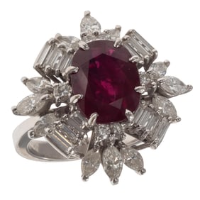 Ruby, Diamond, 18k White Gold Ring