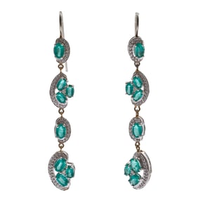Pair of Emerald, Diamond, 18k, 14k White Gold Earrings
