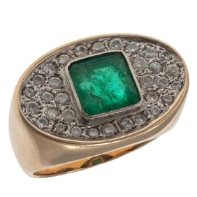 Emerald, Diamond, 14k Yellow Gold Ring