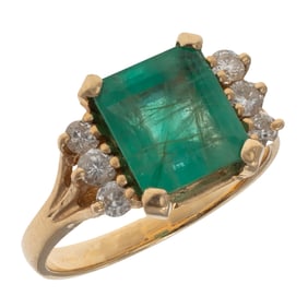 Emerald, Diamond, 14k Yellow Gold Ring