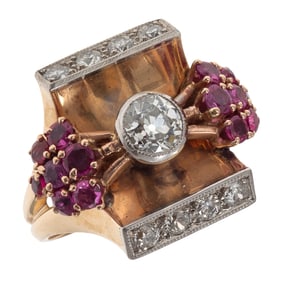 Retro Diamond, Ruby, 14k Yellow Gold Ring