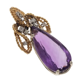 Amethyst, Diamond, 14k Yellow Gold Pendant